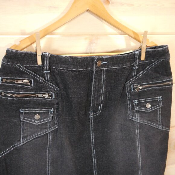 Venezia Denim Skirt Black Straight Womens Size 16 Vintage Y2K Contrast Stitching - Picture 2 of 13